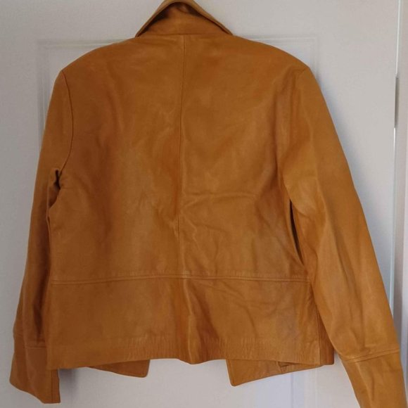 Faconnable Lined Caramel Brown Tan Leather Jacket-Ladies S - Picture 3 of 5
